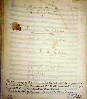 The first page of Cecil Coles' 'Cortege', circa 1918